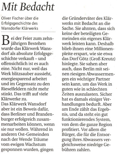 Kommentar in der Märkischen Allgemeinen Zeitung